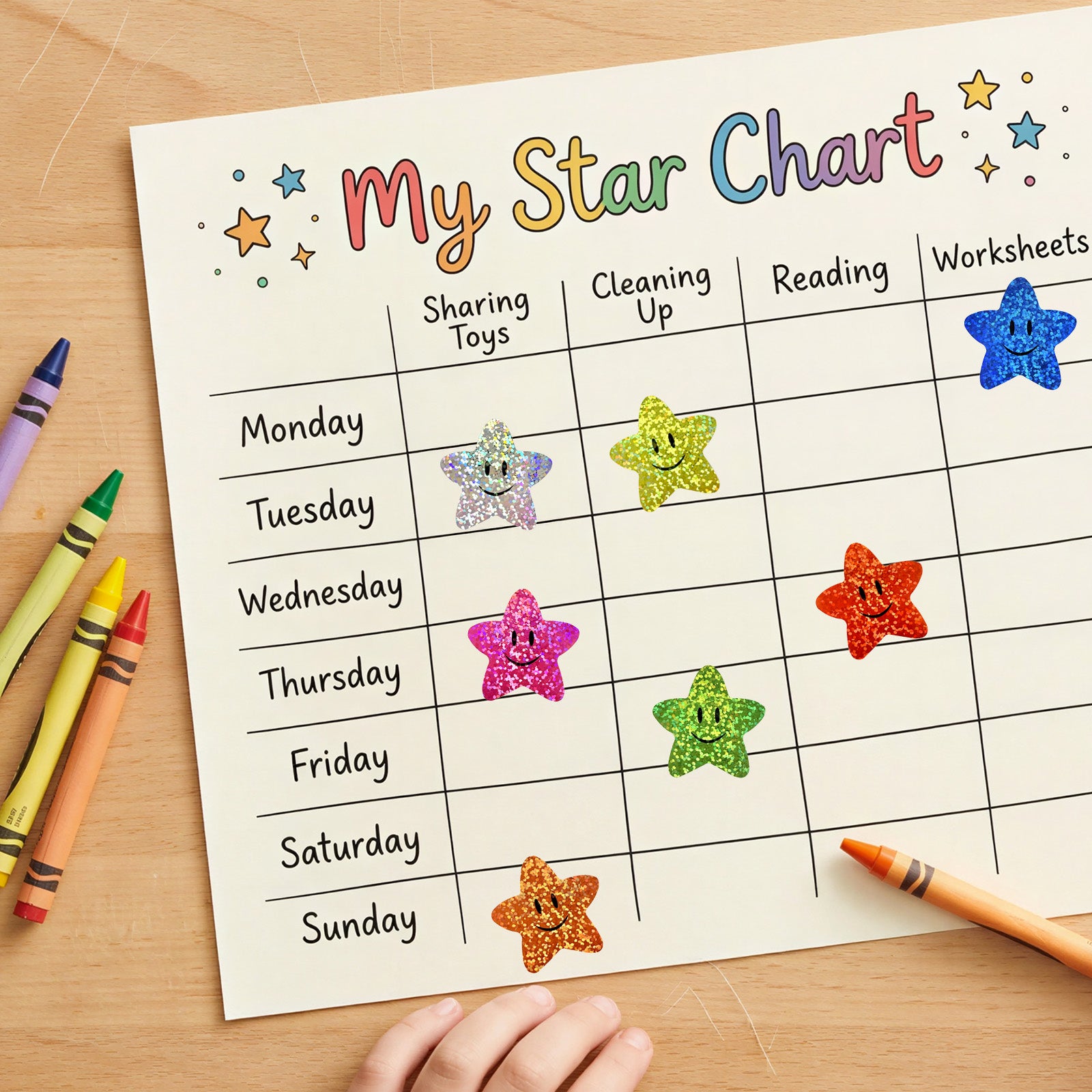 Wrapables 1.5 Inch Holographic Glitter Sticker Roll, for Sealing Envelopes, Gift Boxes, Journal, Party Decor and Supplies (500pcs), Smiling Stars