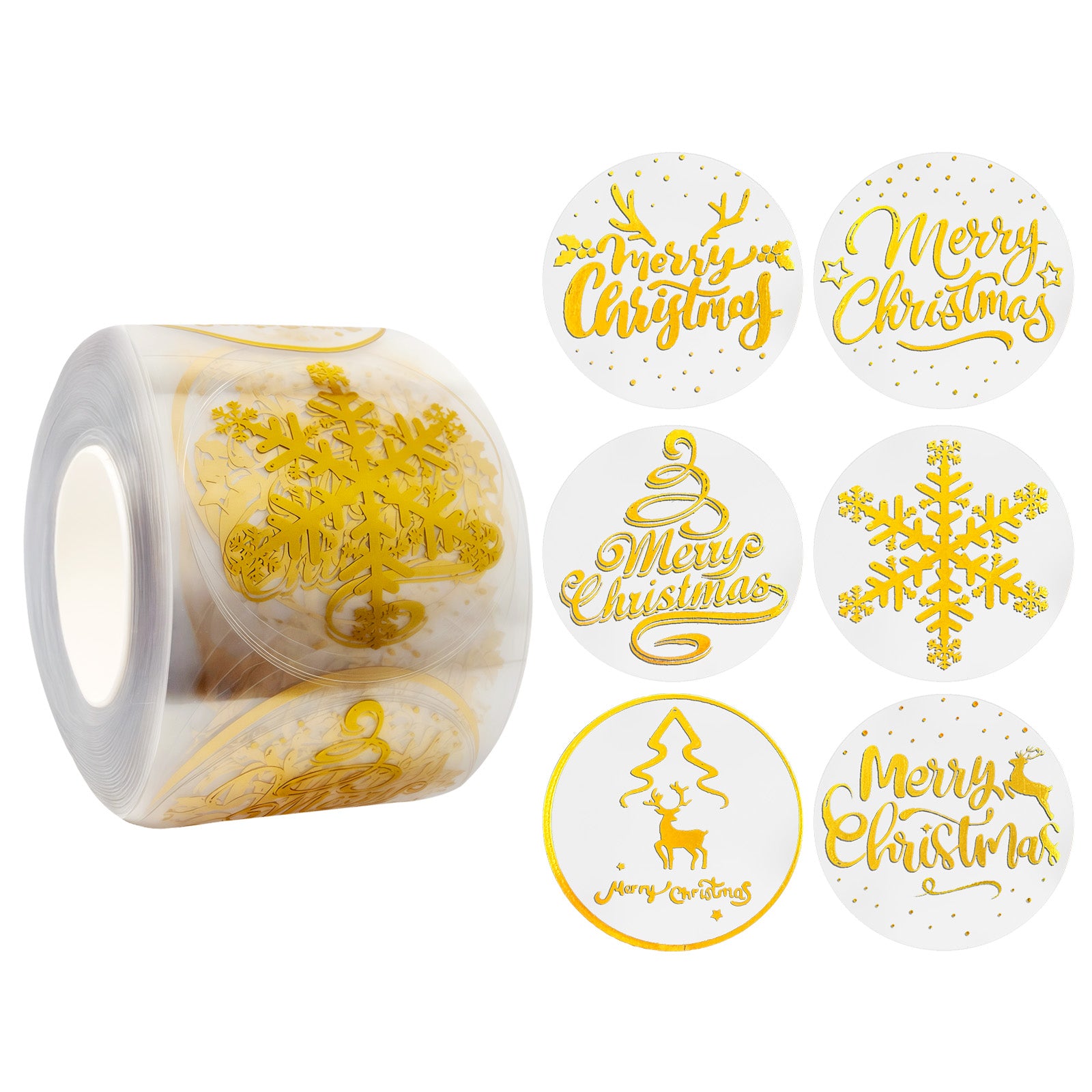 Wrapables 1.5 Inch Gold Foil Christmas Sticker Label Roll, Holiday Stickers for Sealing Cards, Envelopes, Gift Boxes (500pcs), Festive Christmas