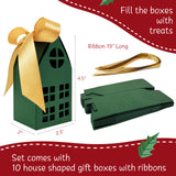 Wrapables Festive Christmas House Shaped Gift Boxes with Ribbons for Weddings, Housewarming, Cookies, Candies, Treats, Party Favors