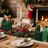 Wrapables Festive Christmas House Shaped Gift Boxes with Ribbons for Weddings, Housewarming, Cookies, Candies, Treats, Party Favors