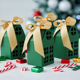 Wrapables Festive Christmas House Shaped Gift Boxes with Ribbons for Weddings, Housewarming, Cookies, Candies, Treats, Party Favors