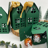 Wrapables Festive Christmas House Shaped Gift Boxes with Ribbons for Weddings, Housewarming, Cookies, Candies, Treats, Party Favors