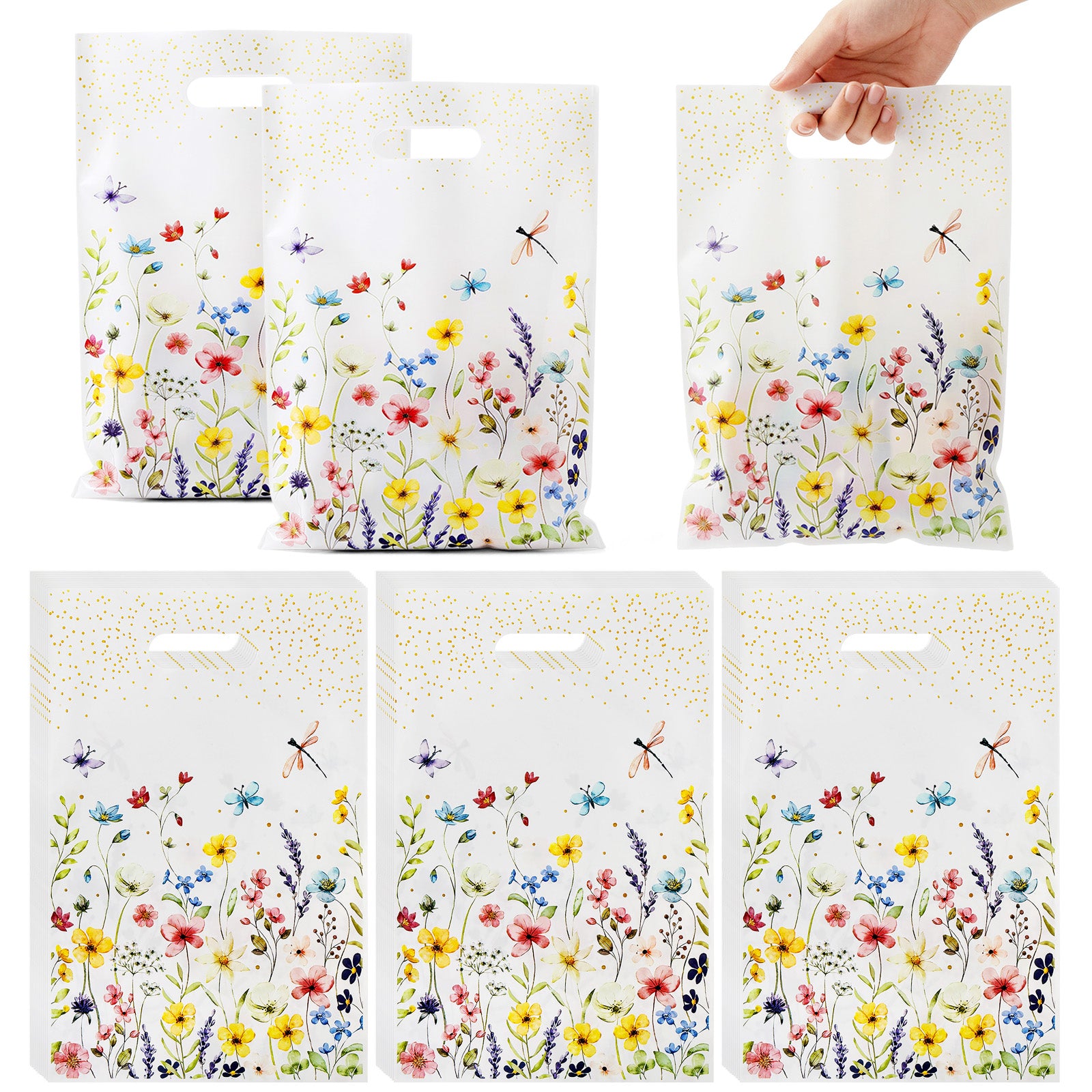 Wrapables Floral Spring Gift Bags for Party Favors, Candy, Cookies, Treats, Gifts, Birthday Parties, Weddings, Baby Shower, and Mothers Day (50pcs)