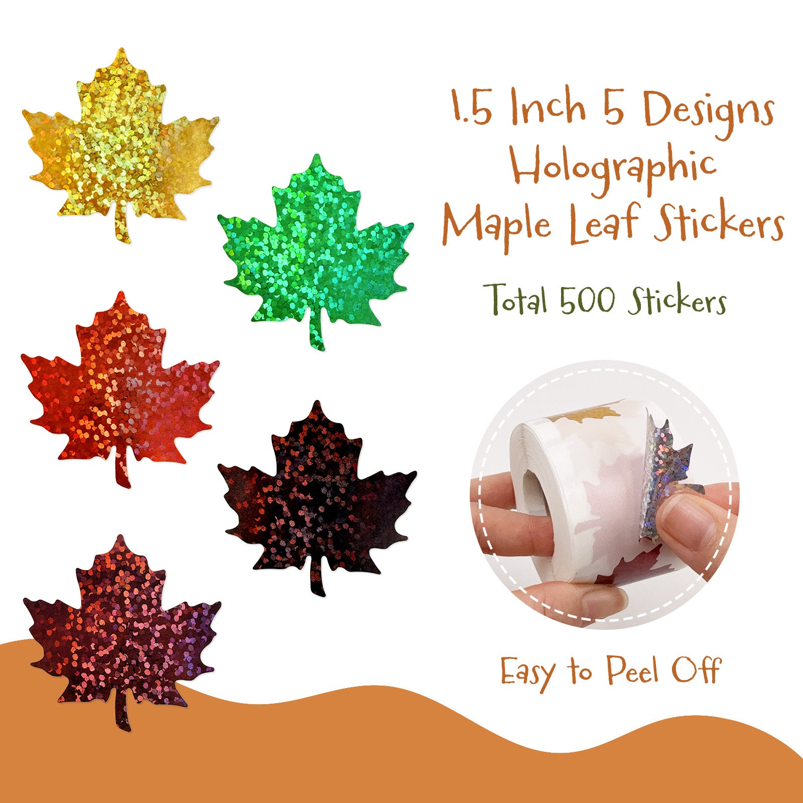 Wrapables Holographic Fall and Thanksgiving Sticker Roll for Sealing Envelopes, Gift Boxes, Journal, Autumn Party Decor (500pcs), Maple Leaf