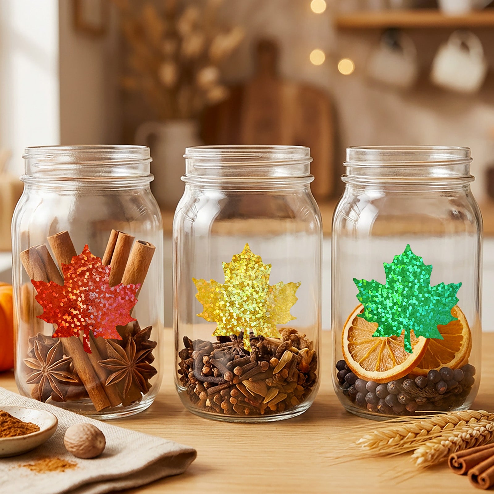 Wrapables Holographic Fall and Thanksgiving Sticker Roll for Sealing Envelopes, Gift Boxes, Journal, Autumn Party Decor (500pcs), Maple Leaf