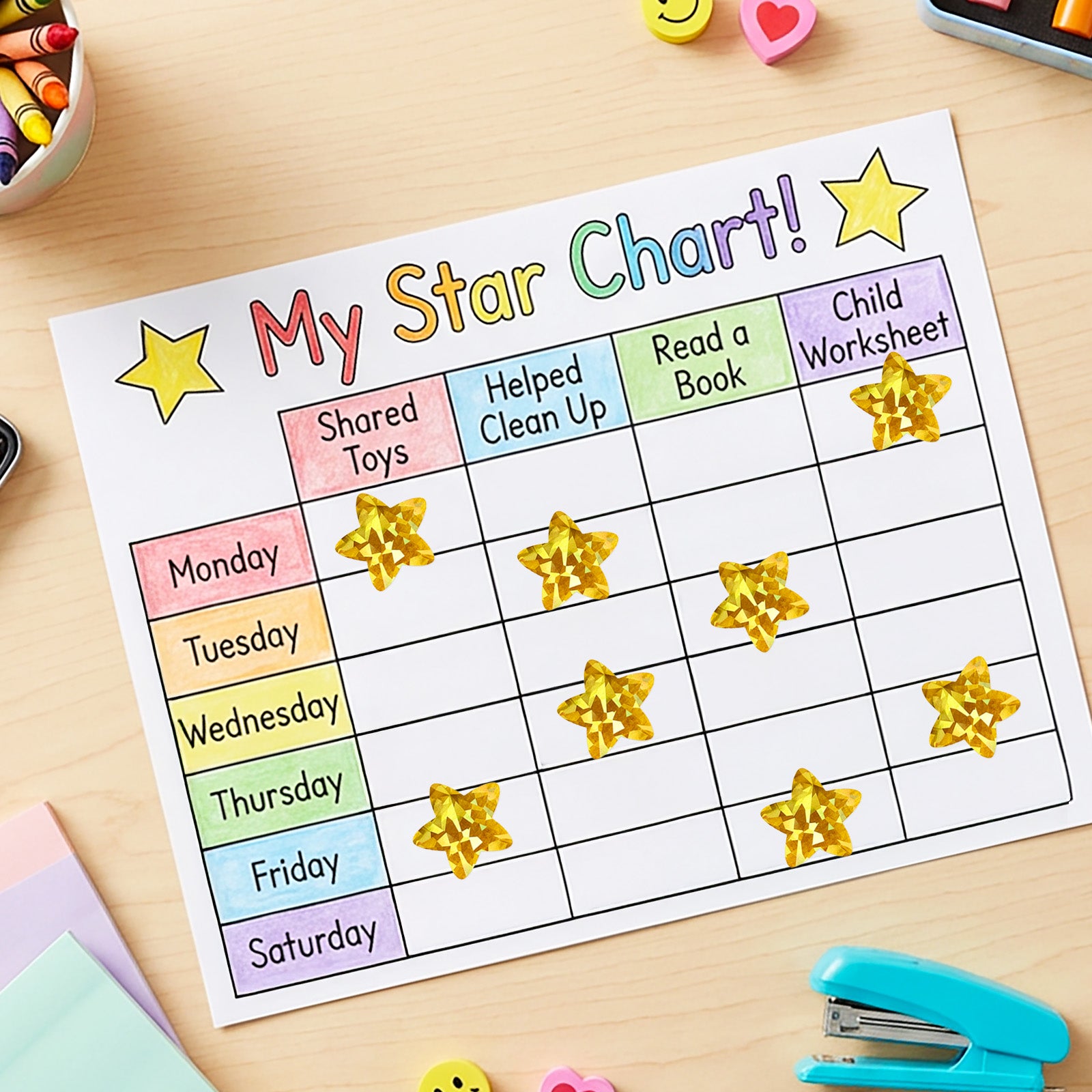 Wrapables 1.5 Inch Holographic Sticker Roll, for Sealing Envelopes, Gift Boxes, Journal, Party Decor and Supplies (500pcs), Gold Stars