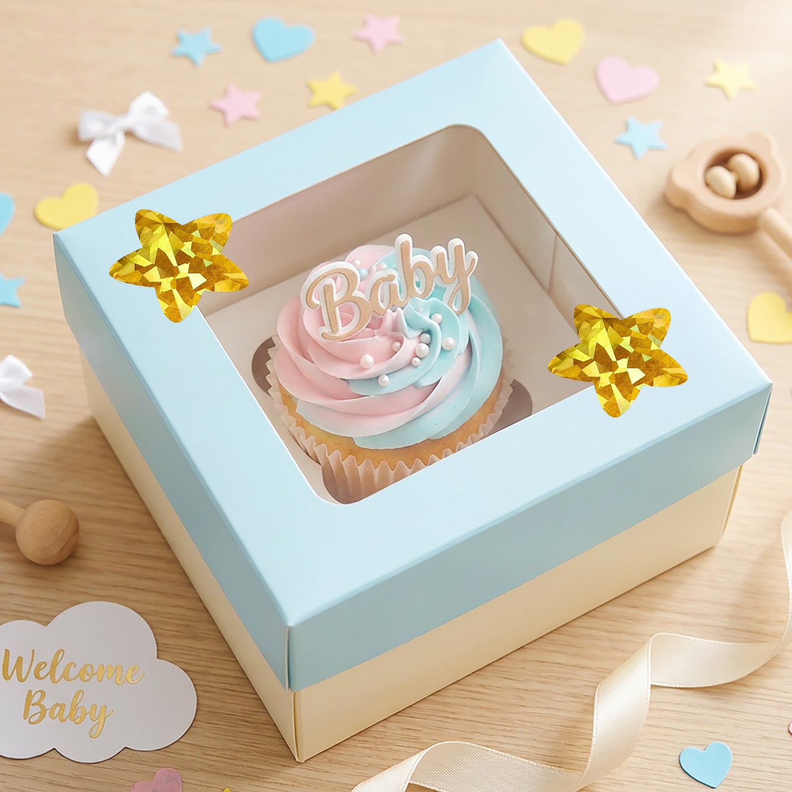 Wrapables 1.5 Inch Holographic Sticker Roll, for Sealing Envelopes, Gift Boxes, Journal, Party Decor and Supplies (500pcs), Gold Stars