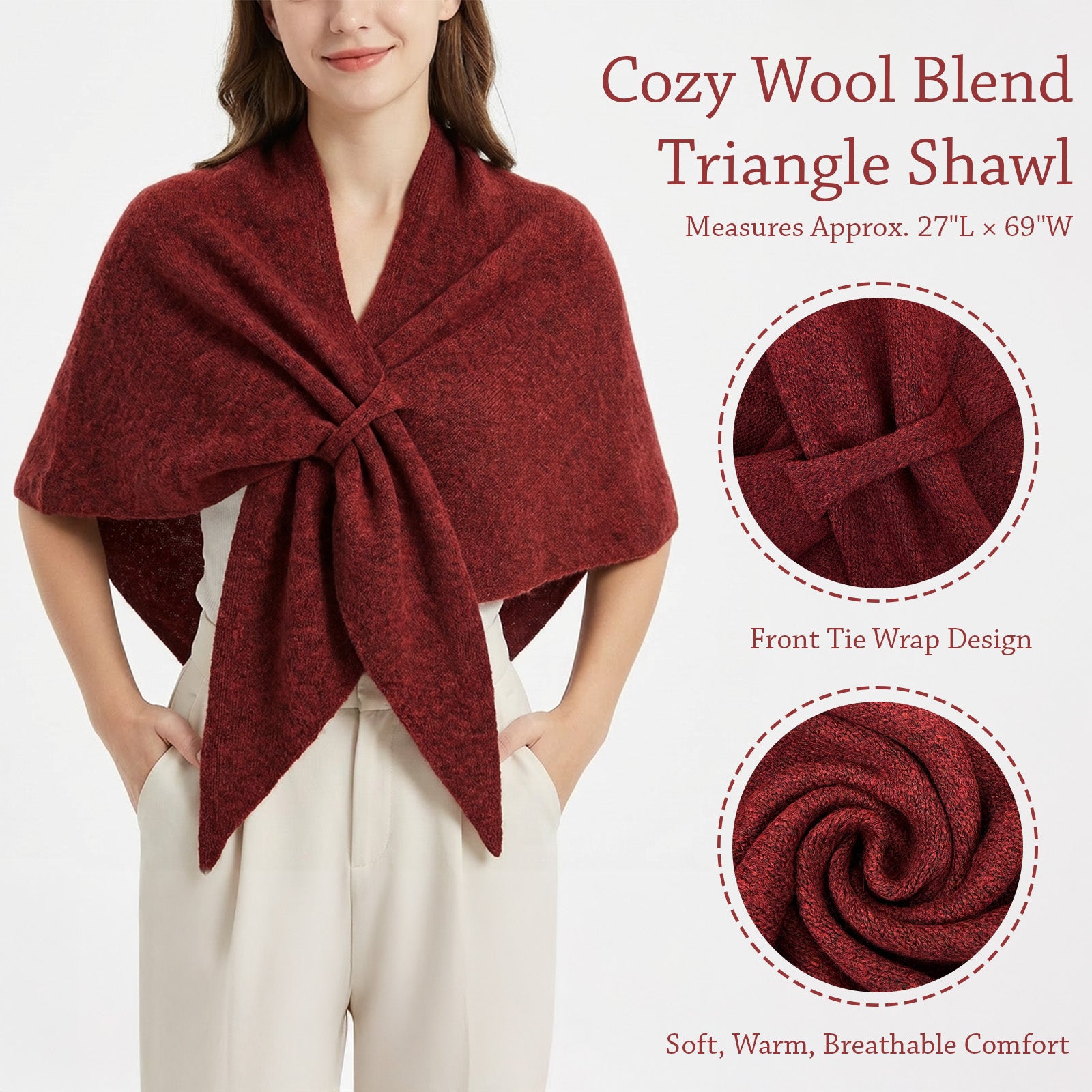 Wrapables Thick Wool Blend Triangle Winter Scarf Shawl for Women