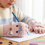 Wrapables Winter Warm Cute Cat Fingerless Gloves for Girls, Convertible Flip Top Half Finger Mittens