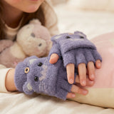 Wrapables Winter Warm Cute Cat Fingerless Gloves for Girls, Convertible Flip Top Half Finger Mittens