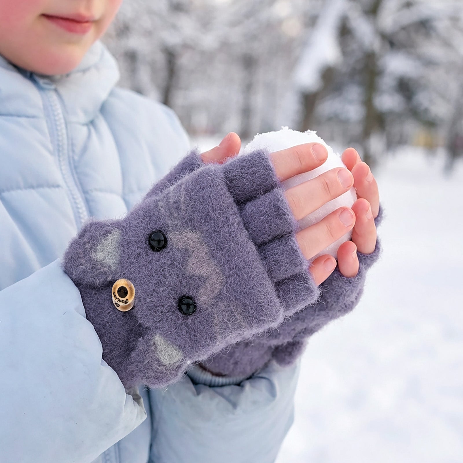 Wrapables Winter Warm Cute Cat Fingerless Gloves for Girls, Convertible Flip Top Half Finger Mittens