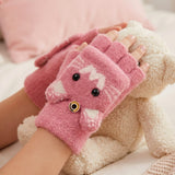 Wrapables Winter Warm Cute Cat Fingerless Gloves for Girls, Convertible Flip Top Half Finger Mittens