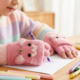 Wrapables Winter Warm Cute Cat Fingerless Gloves for Girls, Convertible Flip Top Half Finger Mittens