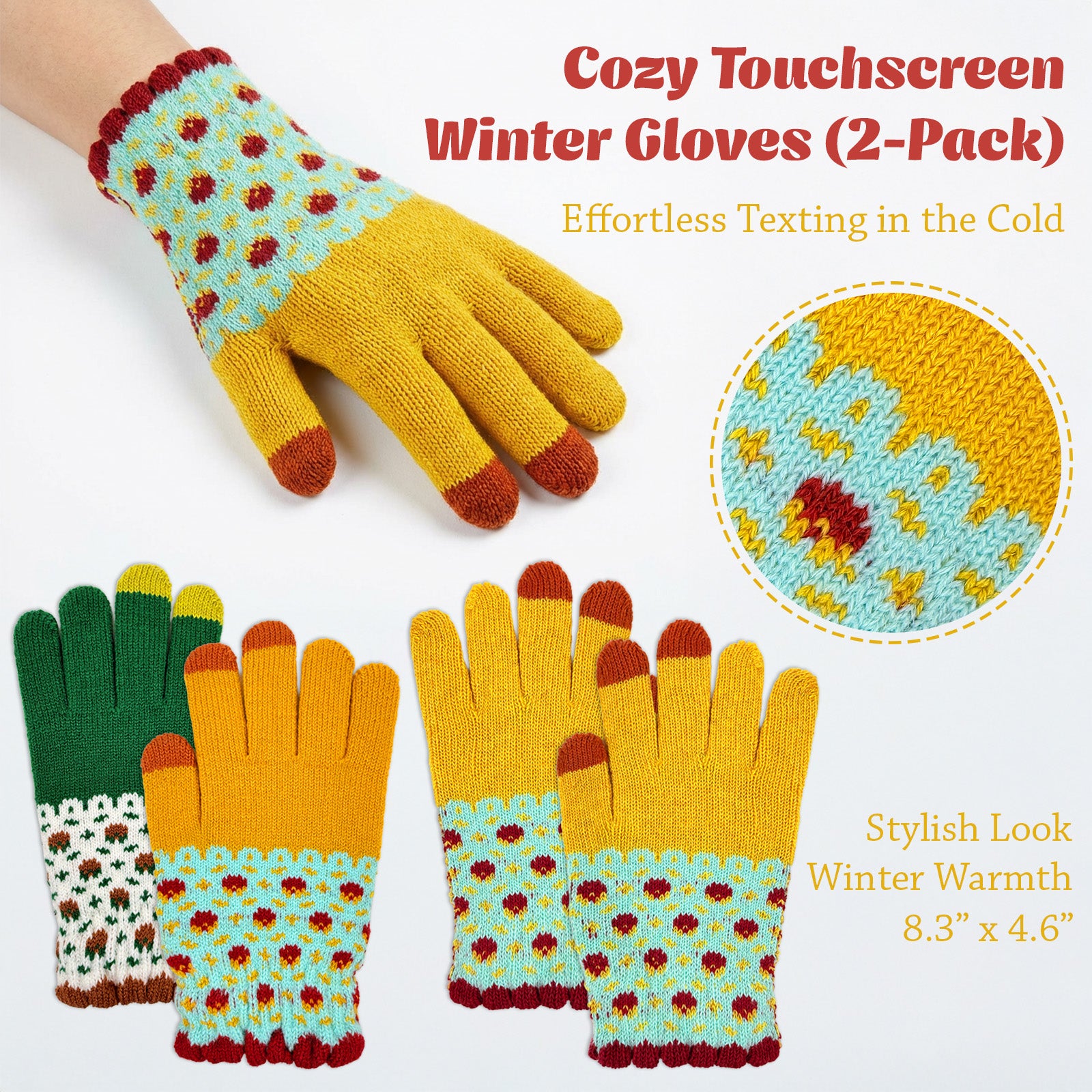 Wrapables Cold Weather Touchscreen Texting Gloves for Women (Set of 2)