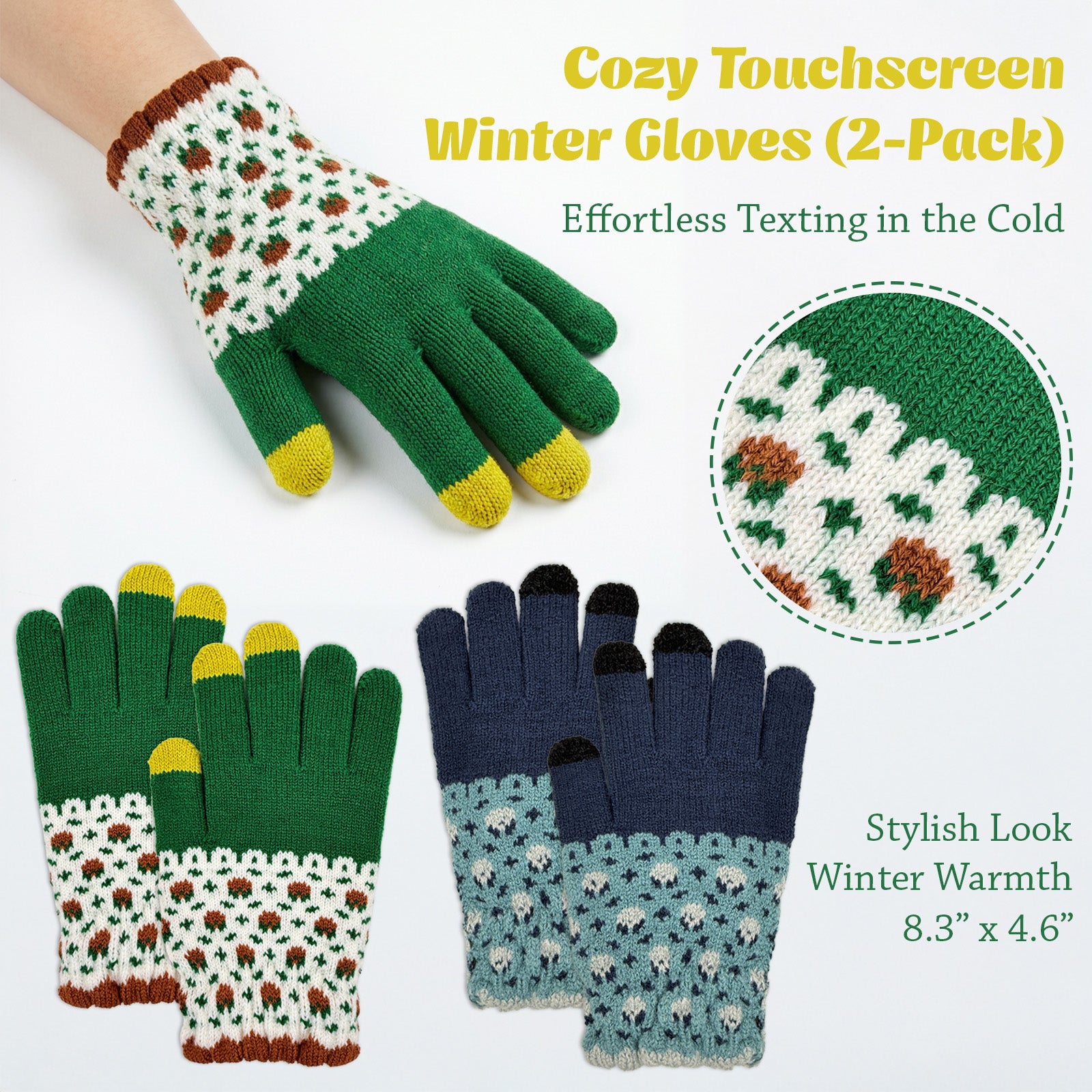 Wrapables Cold Weather Touchscreen Texting Gloves for Women (Set of 2)