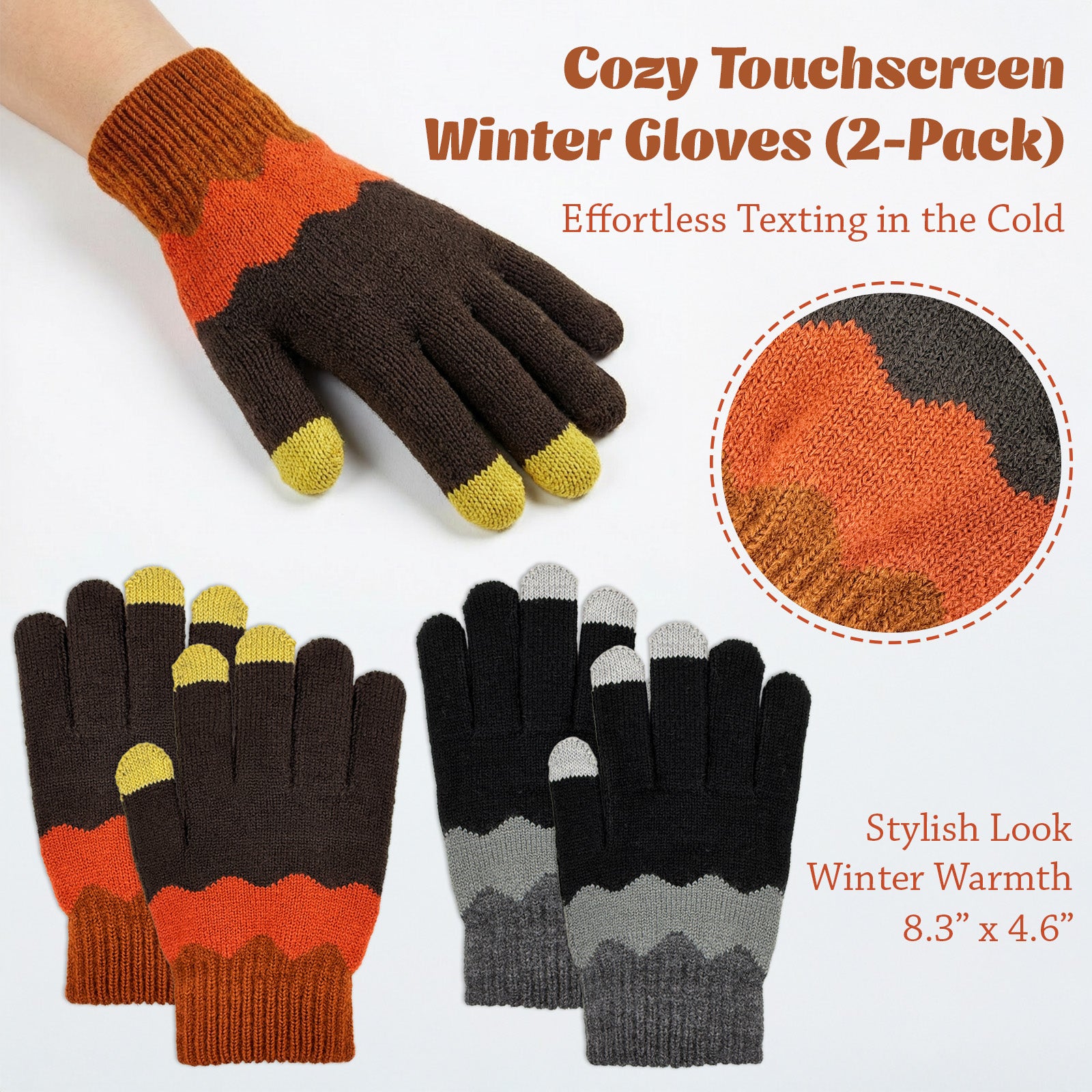Wrapables Cold Weather Touchscreen Texting Gloves for Women (Set of 2)