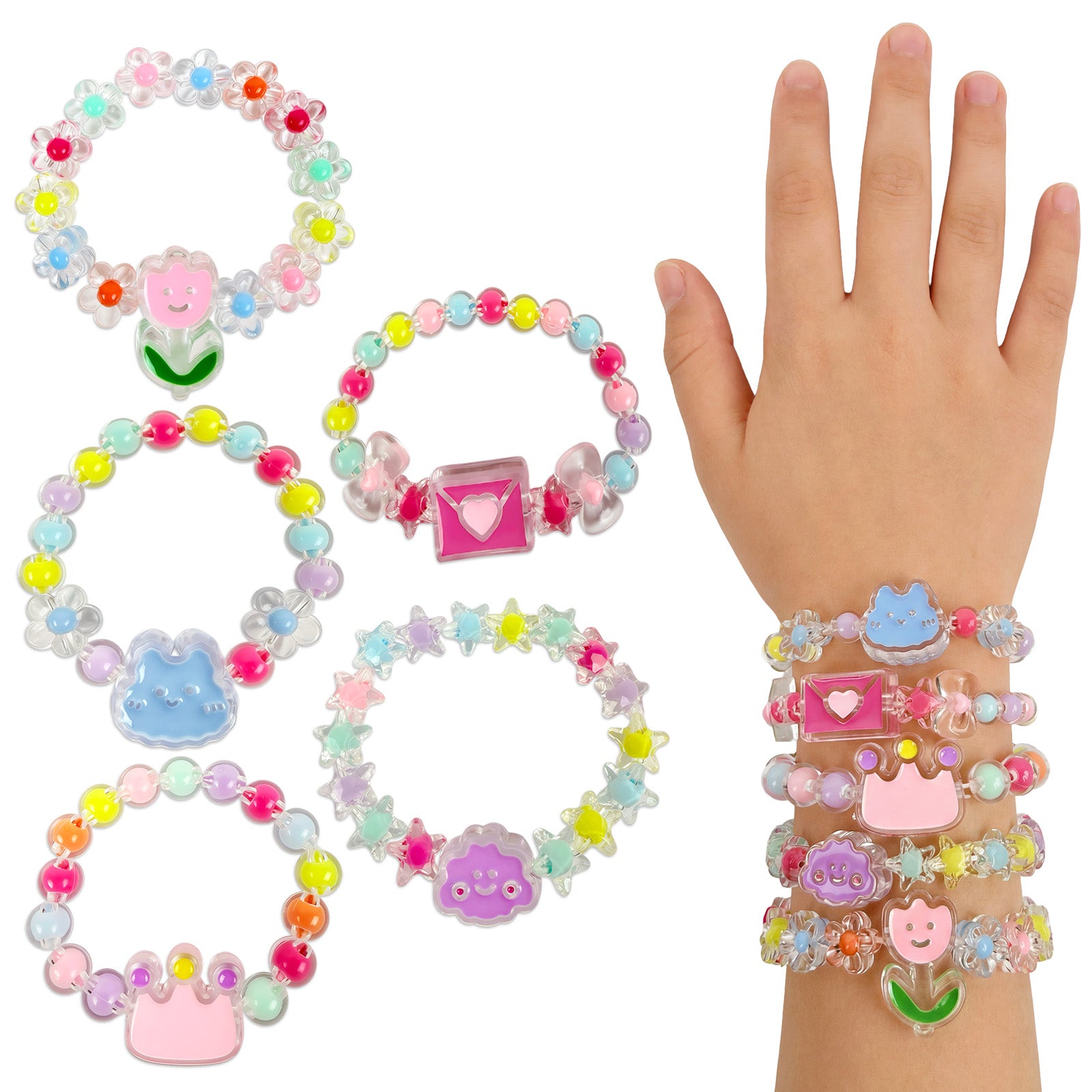 Wrapables Girls Princess Dress-Up Beaded Bracelet Jewelry for Party Favors, Goodie Bags, Birthday Parties (Set of 5)