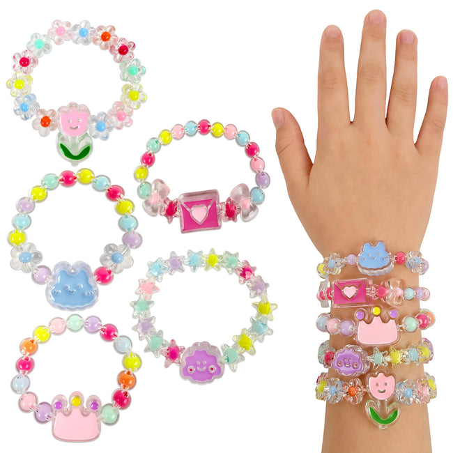 Wrapables Girls Princess Dress-Up Beaded Bracelet Jewelry for Party Favors, Goodie Bags, Birthday Parties (Set of 5)