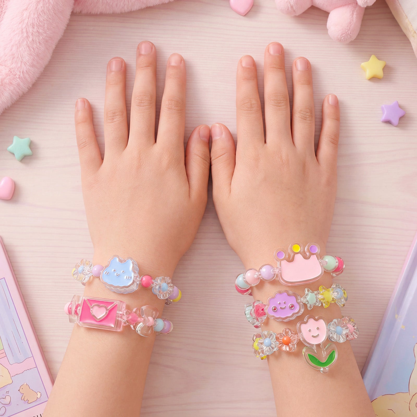 Wrapables Girls Princess Dress-Up Beaded Bracelet Jewelry for Party Favors, Goodie Bags, Birthday Parties (Set of 5)