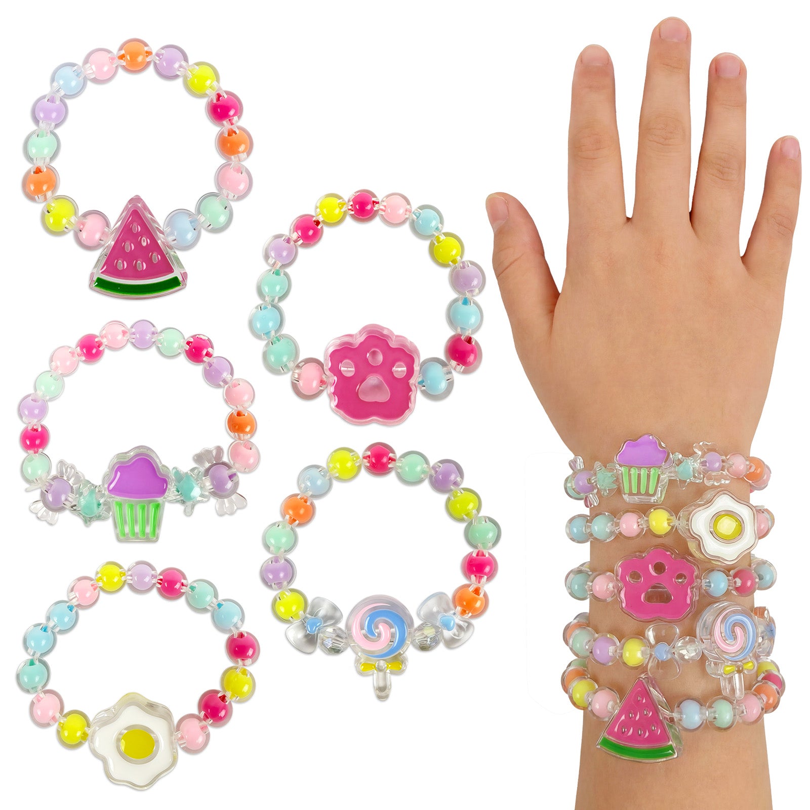 Wrapables Girls Princess Dress-Up Beaded Bracelet Jewelry for Party Favors, Goodie Bags, Birthday Parties (Set of 5)