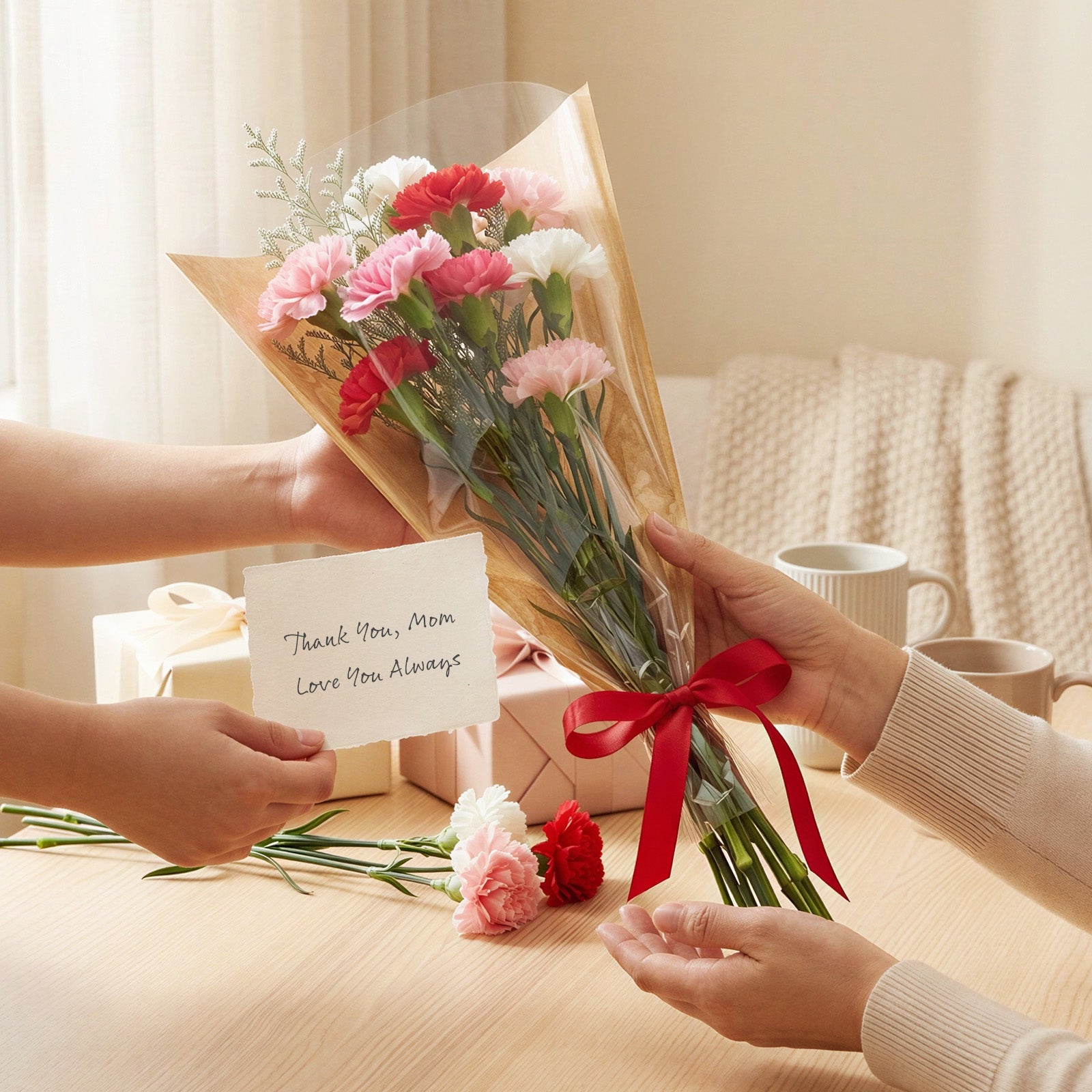 Wrapables Flower Bouquet Bags, Kraft Paper Floral Wrapping Sleeves for Valentines, Mothers Day, Weddings (50pcs)