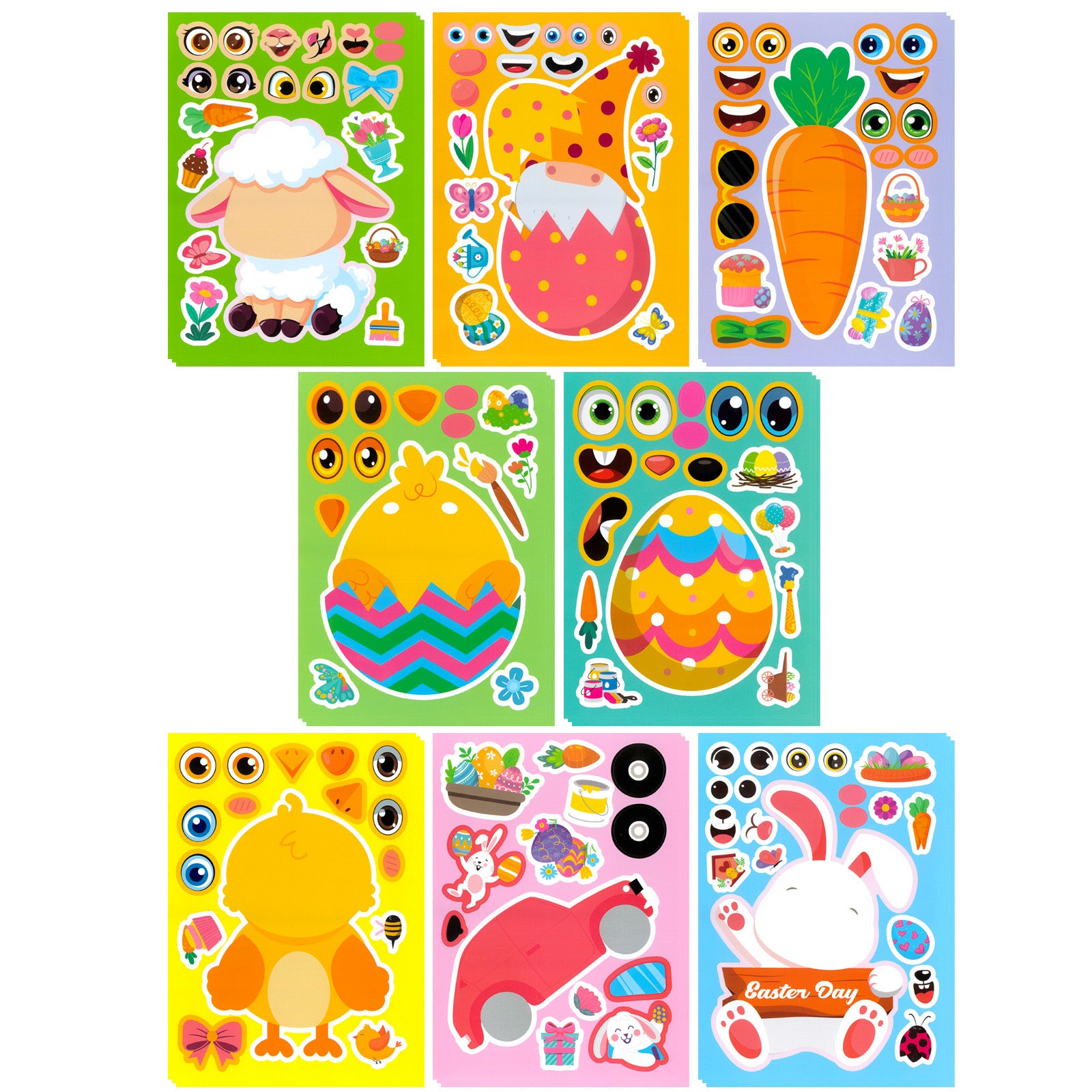 Wrapables Make Your Own Sticker Sheets, DIY Make a Face Animal, Food, Party Favor Stickers (24 Sheets), Easter Buddies