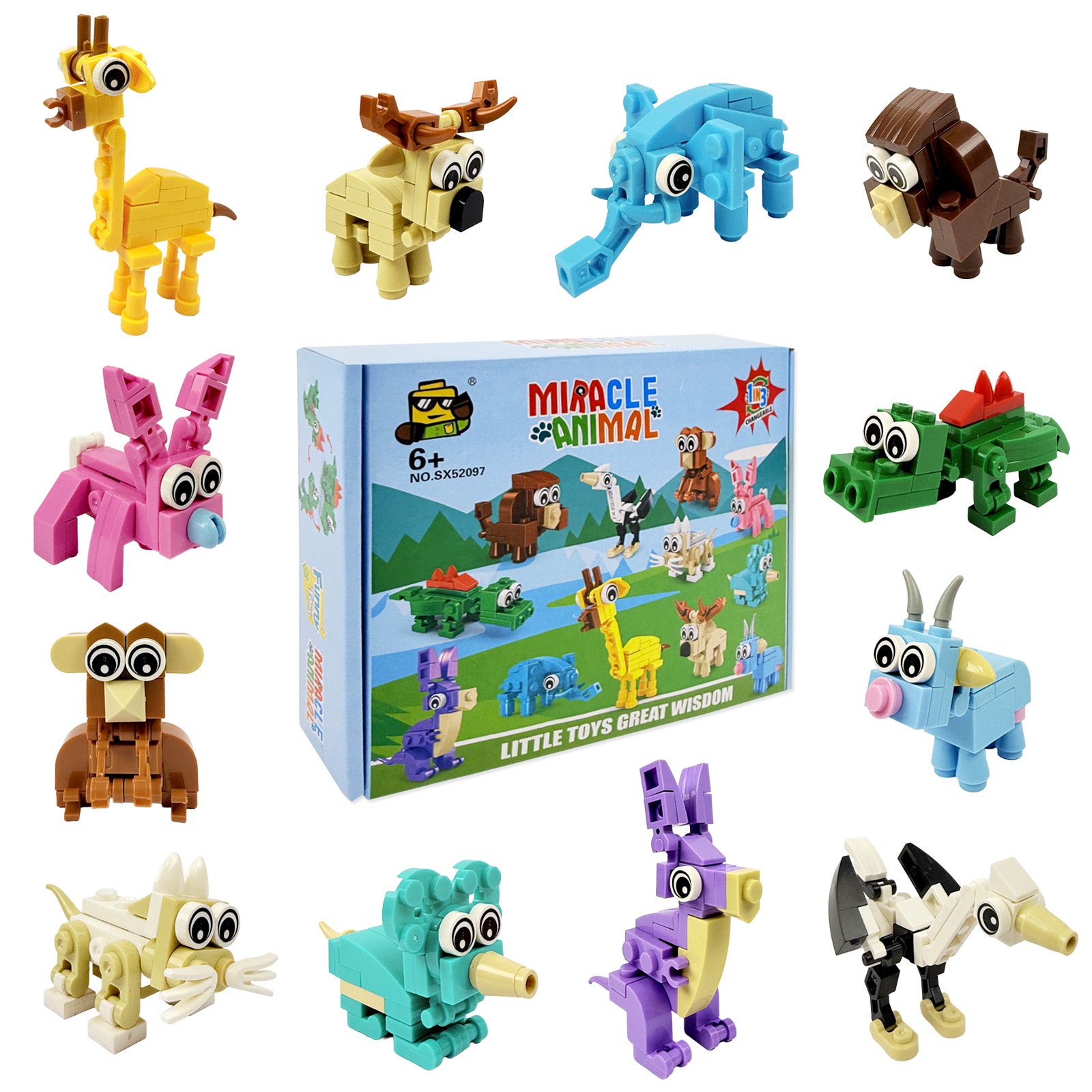 Wrapables Animal Building Blocks Set, 3-in-1 Building Kits for Party Favors, Goodie Bag Stuffer, Stocking Stuffer (Set of 12)