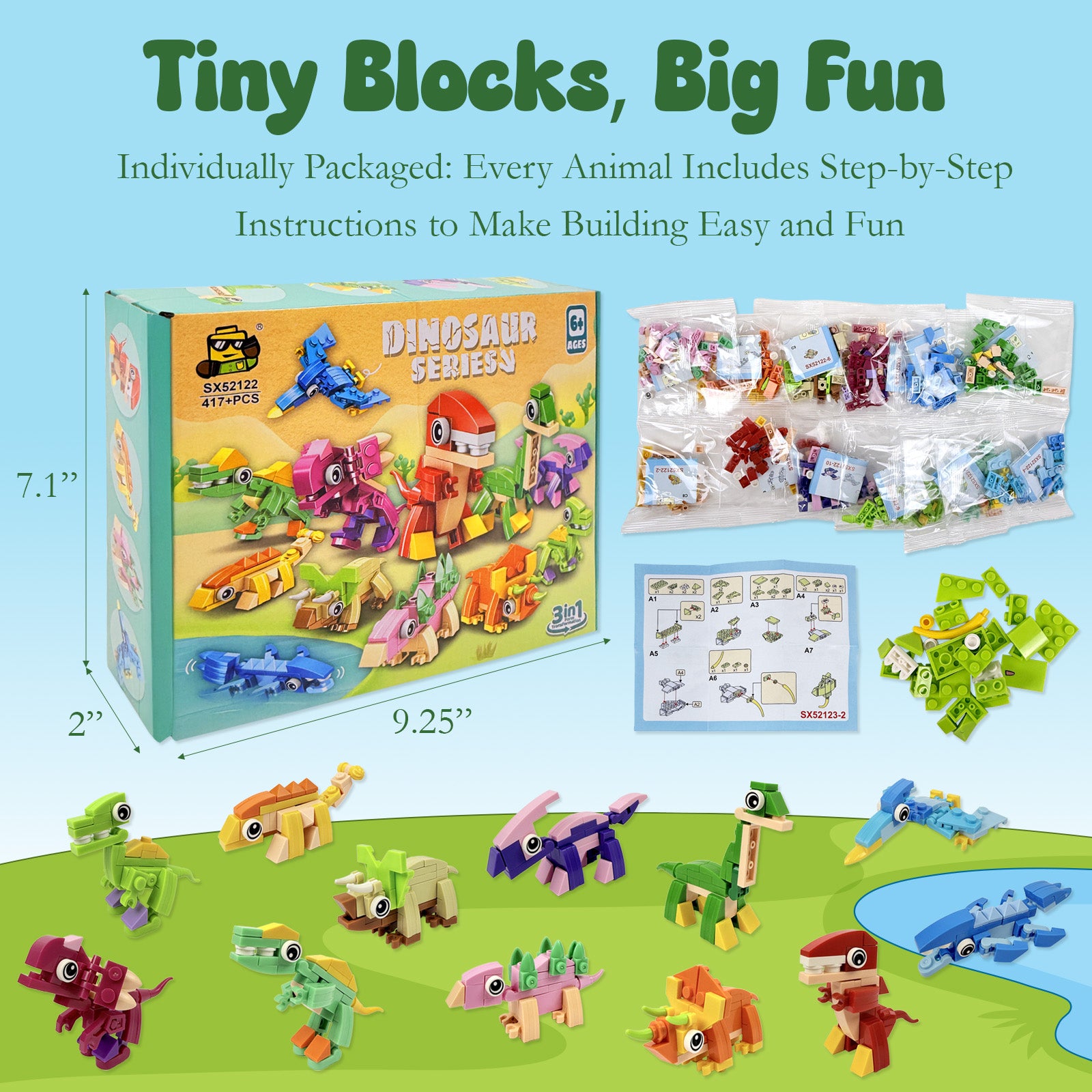 Wrapables Animal Building Blocks Set, 3-in-1 Building Kits for Party Favors, Goodie Bag Stuffer, Stocking Stuffer (Set of 12)
