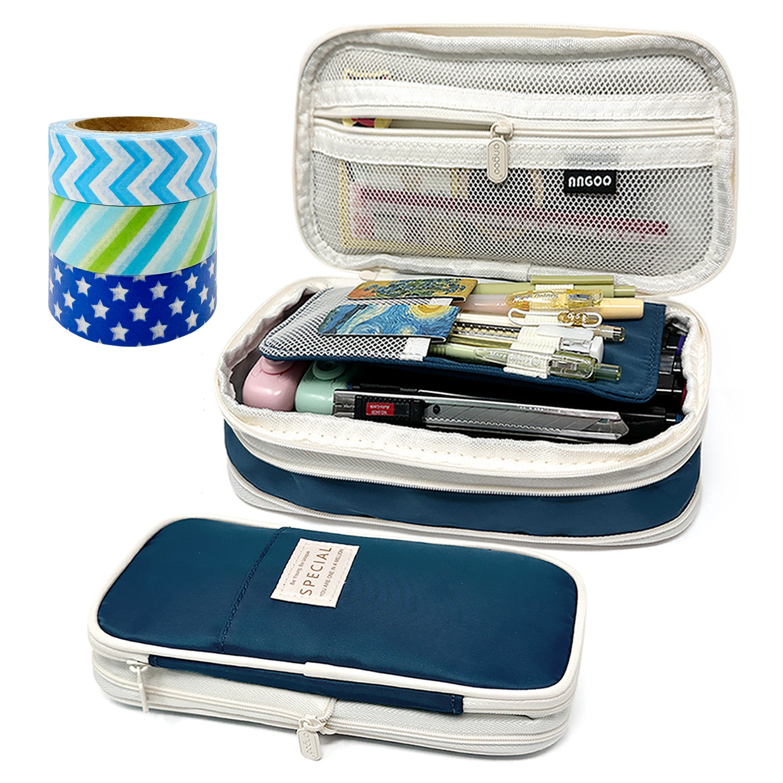 Wrapables Large Capacity Pencil Case, Expandable Pencil Pouch with 3 Washi Rolls