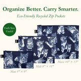 LOQI RED POPPY BEE Cats Recycled Zip Pockets, Travel Pouches