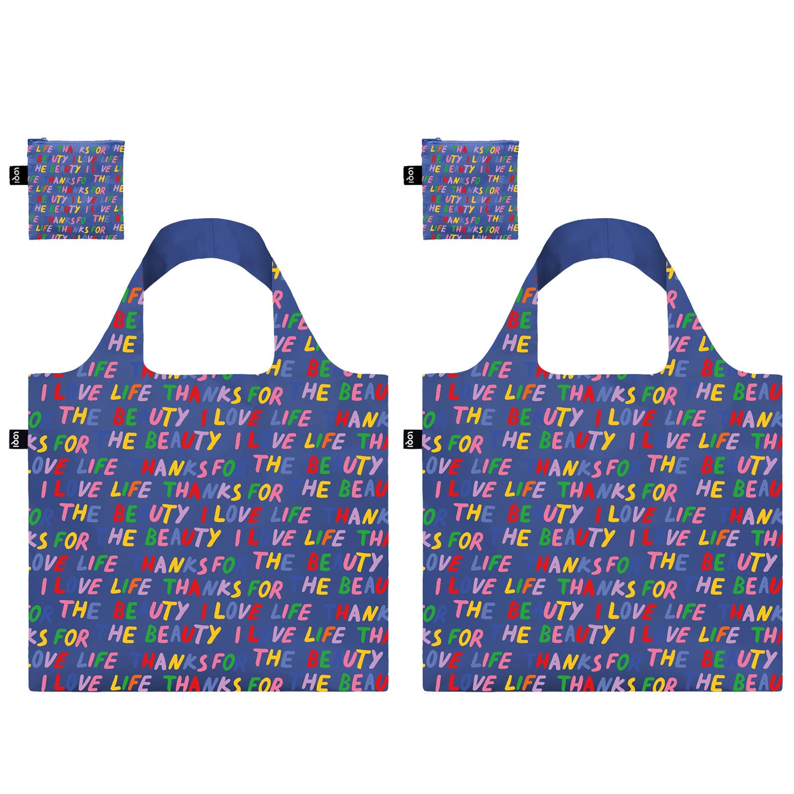 LOQI LOVE LIFE Recycled Reusable Shopping Bag (Set of 2), Blue