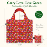 LOQI LOVE LIFE Recycled Reusable Shopping Bag (Set of 2), Red