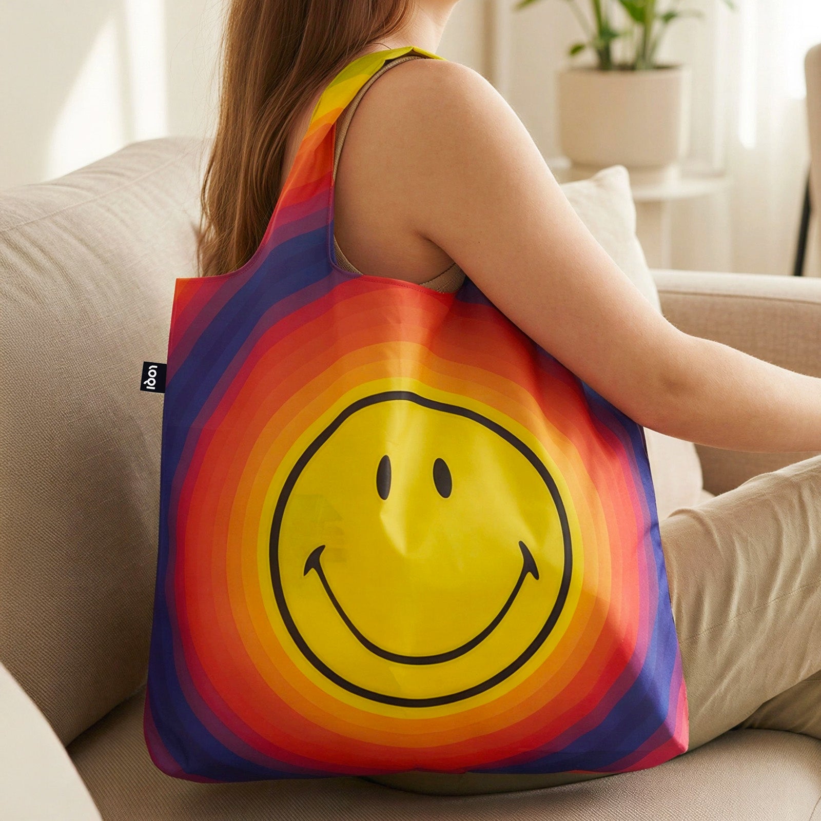 LOQI SMILEY Rainbow Capsule Recycled Reusable Shopping Bag