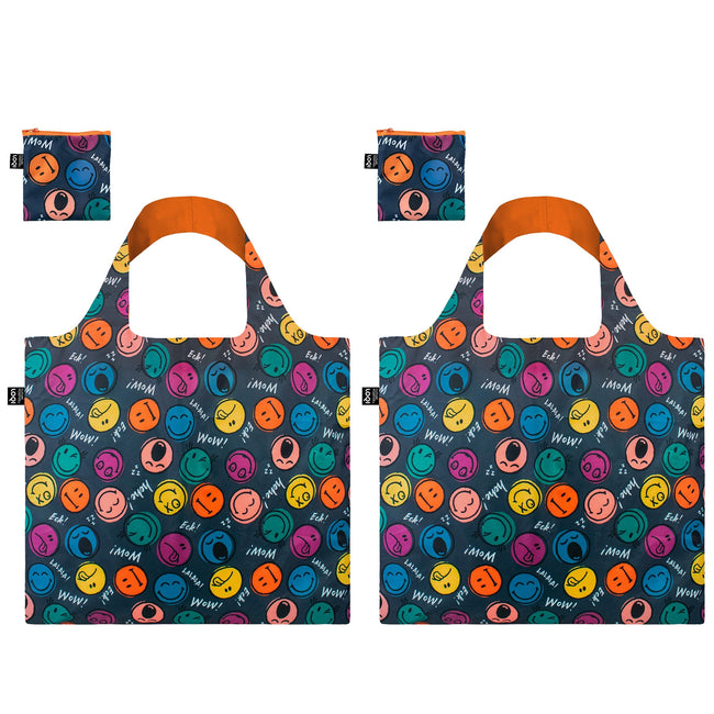 LOQI SMILEY Boys and Girls Recycled Reusable Shopping Bag (Set of 2)