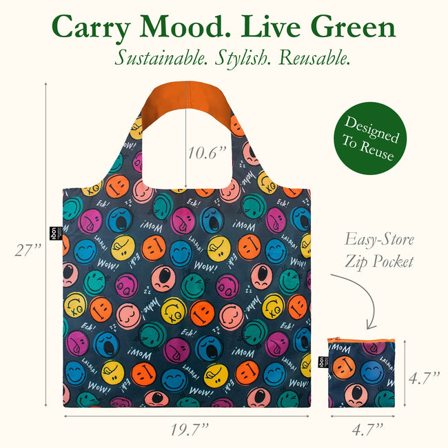 LOQI SMILEY Boys and Girls Recycled Reusable Shopping Bag (Set of 2)