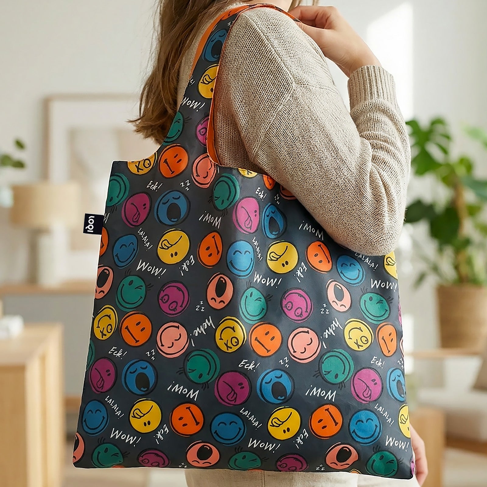 LOQI SMILEY Boys and Girls Recycled Reusable Shopping Bag (Set of 2)