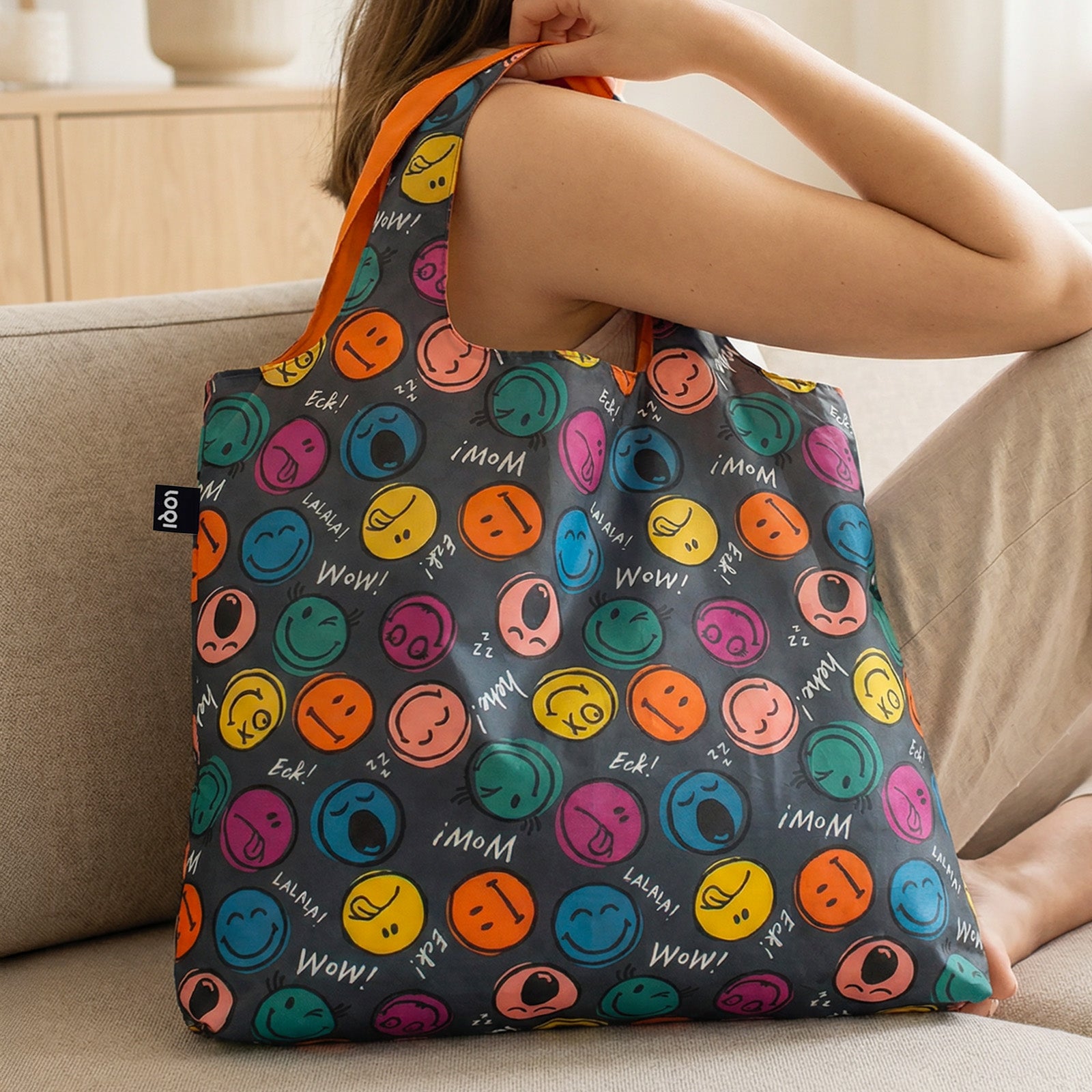 LOQI SMILEY Boys and Girls Recycled Reusable Shopping Bag (Set of 2)