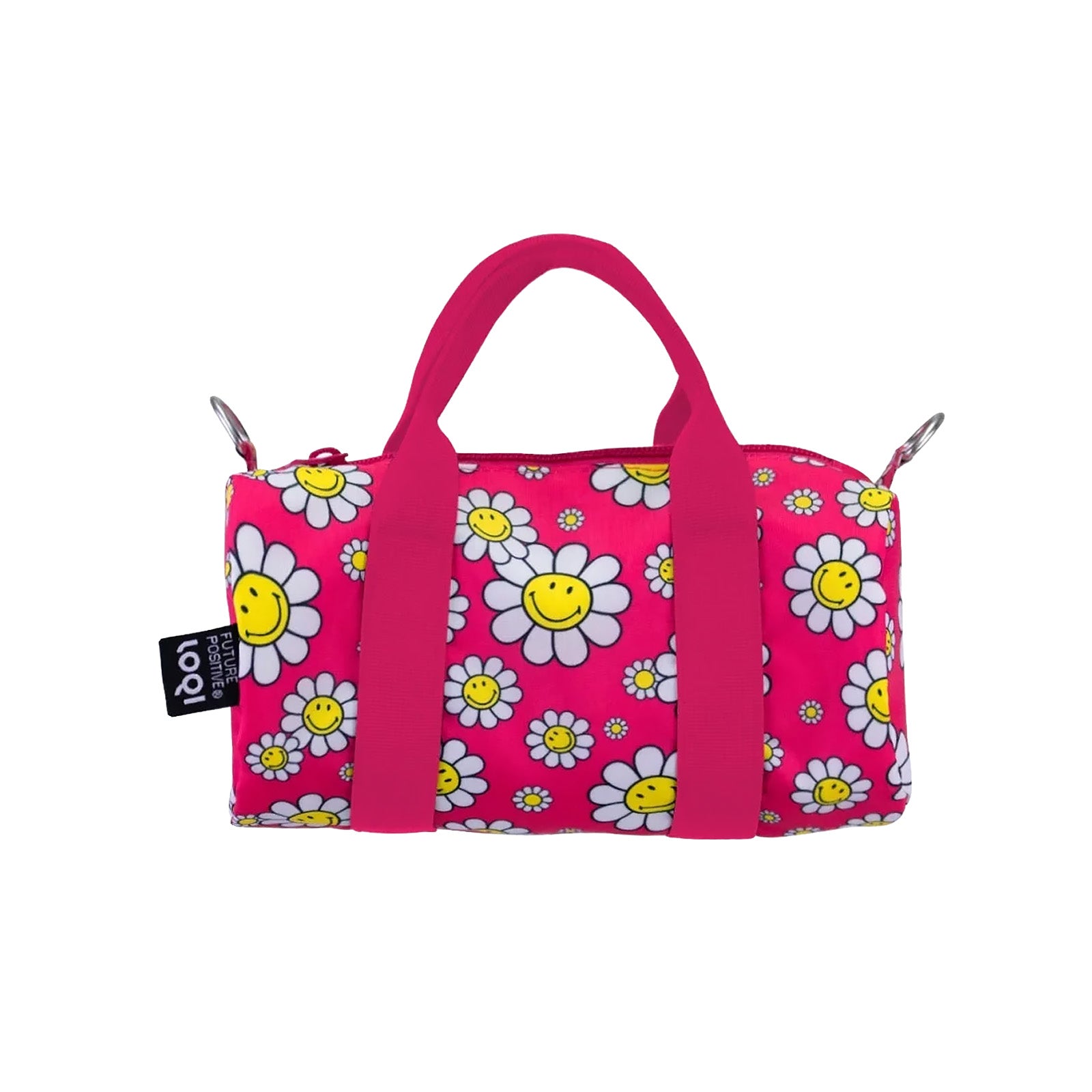 LOQI Girls SMILEY Flowers Recycled Small Weekender, Handbag, Crossbody Bag, Sling Bag