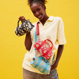 LOQI Girls SMILEY Flowers Recycled Small Weekender, Handbag, Crossbody Bag, Sling Bag