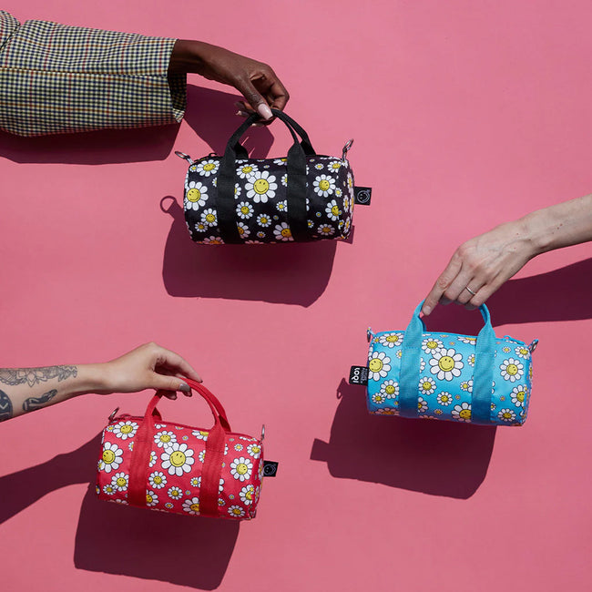 LOQI Girls SMILEY Flowers Recycled Small Weekender, Handbag, Crossbody Bag, Sling Bag