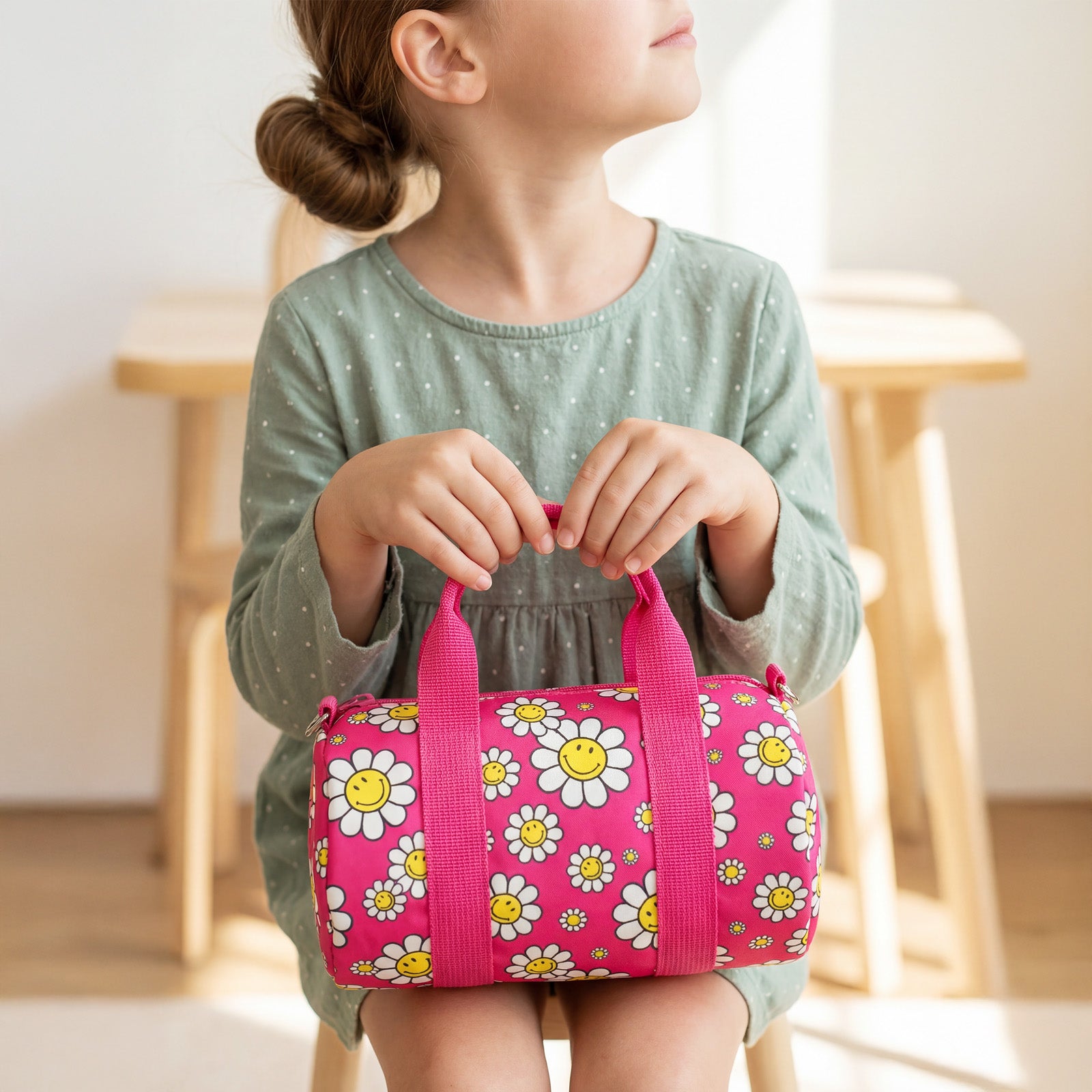 LOQI Girls SMILEY Flowers Recycled Small Weekender, Handbag, Crossbody Bag, Sling Bag