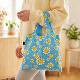 LOQI SMILEY Flowers Recycled Reusable Shopping Bag, Tote Bag Lunch Bag, Book Bag, Small, Aquarius