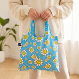 LOQI SMILEY Flowers Recycled Reusable Shopping Bag, Tote Bag Lunch Bag, Book Bag (Set of 2), Small, Aquarius