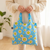 LOQI SMILEY Flowers Recycled Reusable Shopping Bag, Tote Bag Lunch Bag, Book Bag, Small, Aquarius