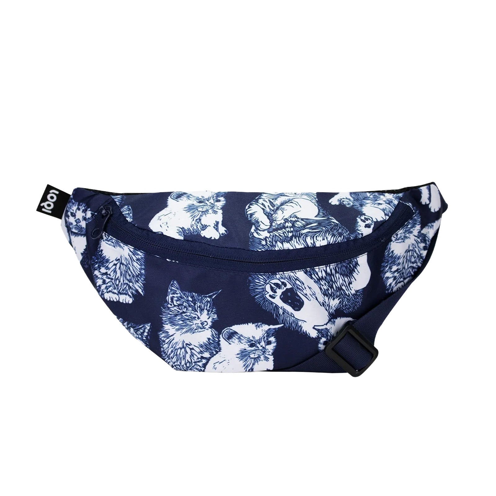 LOQI RED POPPY BEE Cats Recycled Fanny Pack, Bumbag, Belt Bag, Crossbody Bag