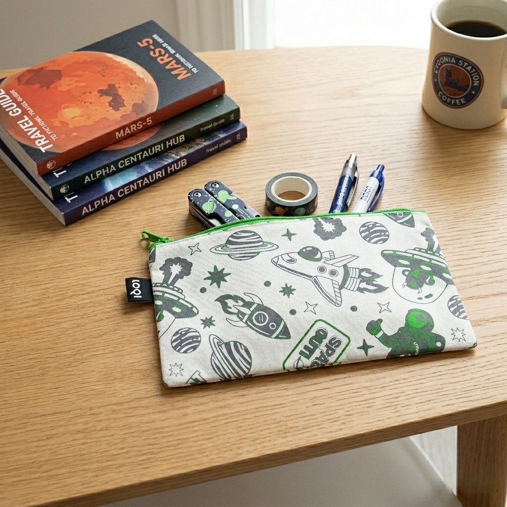 LOQI Kids SPACE Out Reflective Mini Zip Pocket, Pencil Pouch, Snack Bag, Travel Pouch (Set of 3)