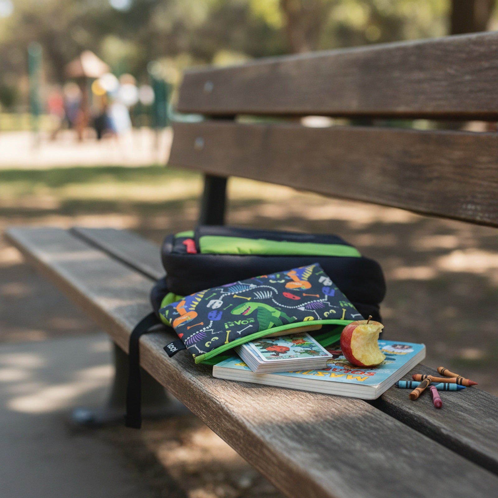 LOQI Kids DINOSAUR Roar Recycled Mini Zip Pocket, Pencil Pouch, Snack Bag, Travel Pouch (Set of 3)