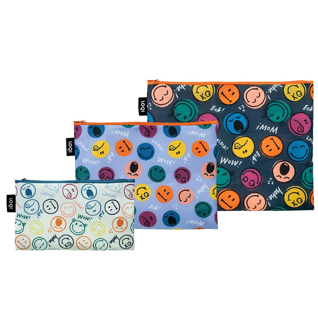 LOQI SMILEY Boys and Girls Recycled Zip Pockets, Travel Pouches