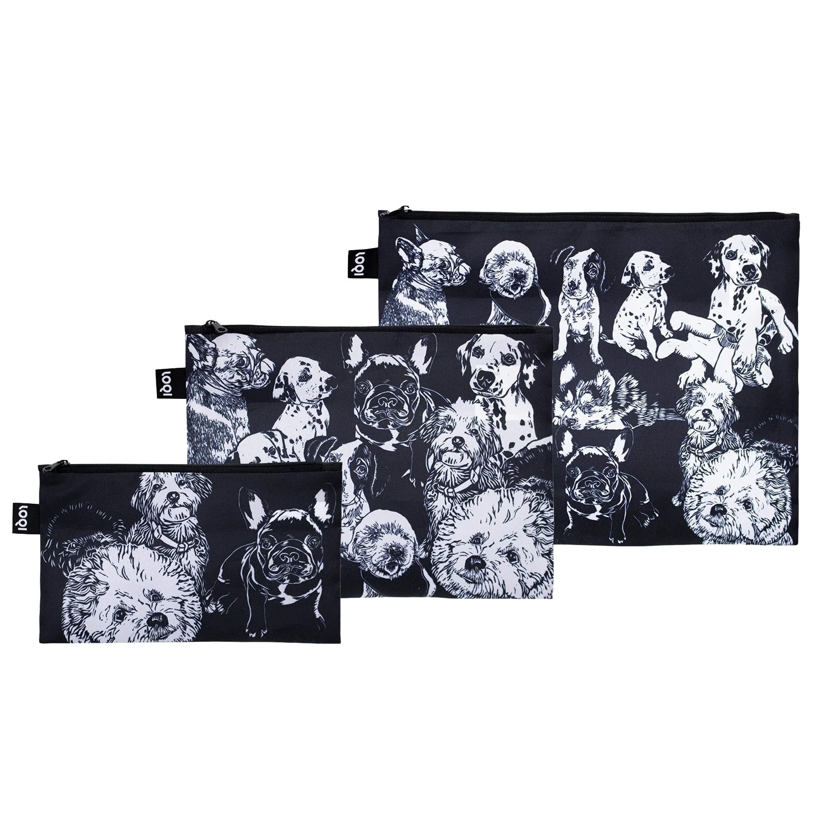 LOQI RED POPPY BEE Dogs Recycled Zip Pockets, Travel Pouches