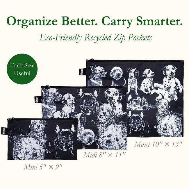 LOQI RED POPPY BEE Dogs Recycled Zip Pockets, Travel Pouches